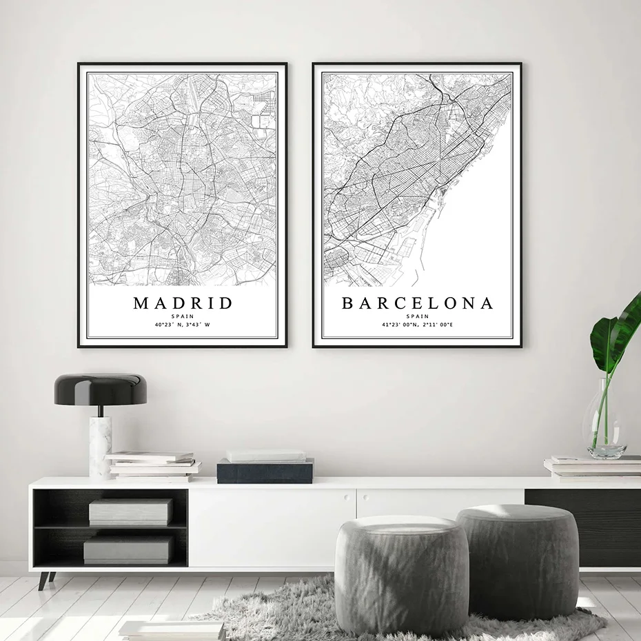 Spain City Map Barcelona Madrid Malaga Seville Valencia Zaragoza Posters Canvas Paintings Wall Art Prints Home Interior Decor