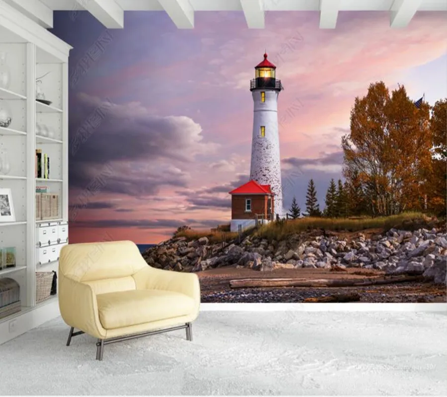 Papel de parede American coast lighthouse landscape 3d wallpaper mural,living room bedroom wall papers home decor