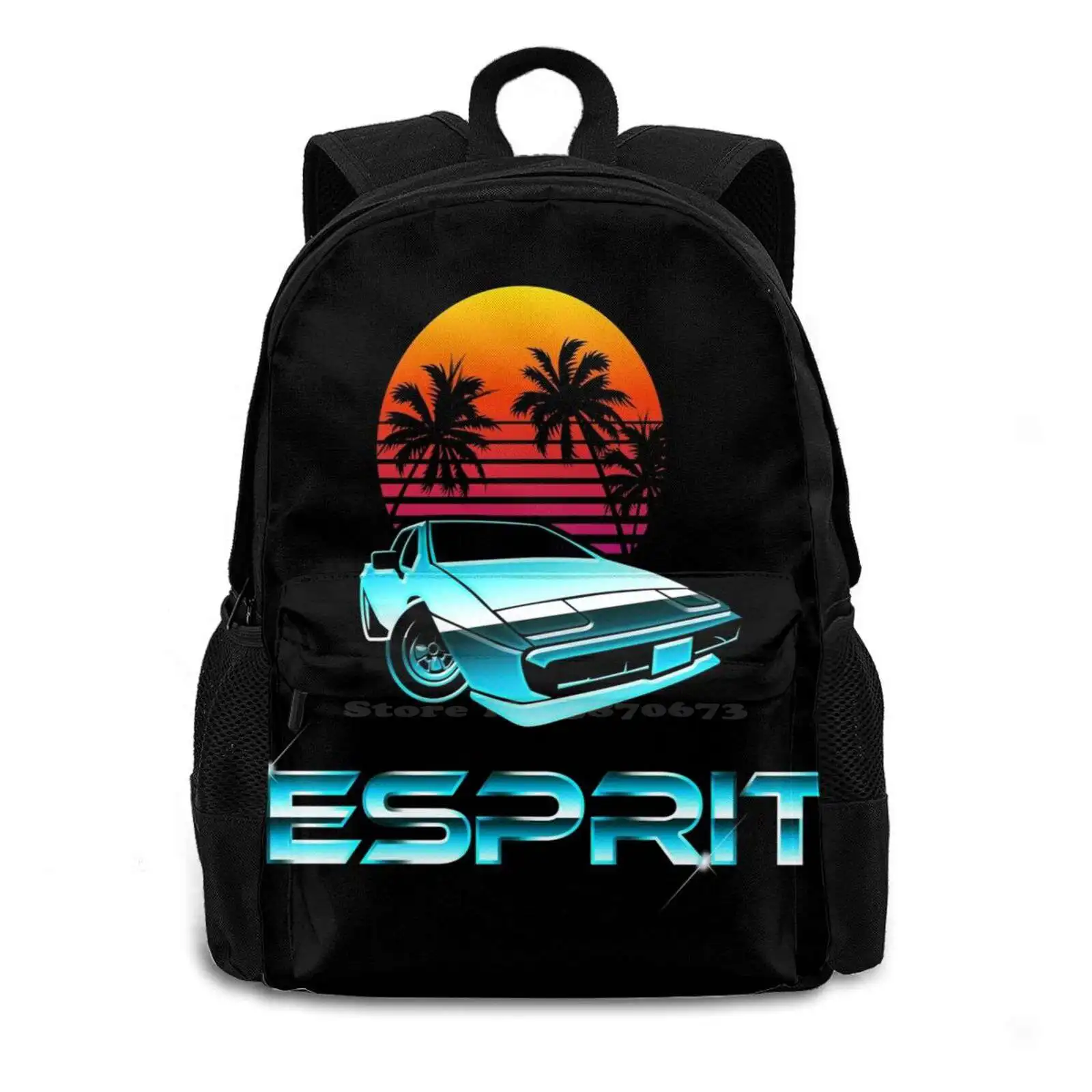 Lotus [ Black ] Teen College Student Backpack Laptop Travel Bags Lotus Retro Vintage Retrowave 80s 80 Eighties Eightees Synthwav