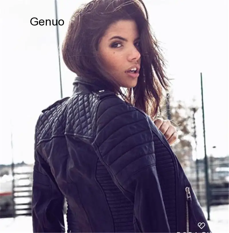 2020 New Fashion Women Motorcycle Faux Leather Jackets Ladies Long Sleeve Autumn Winter Biker Zippers Streetwear Black Coat