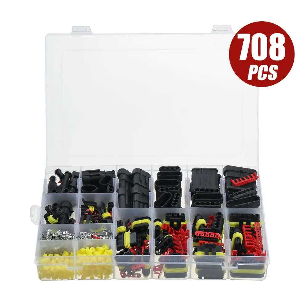 

708pcs Electrical Wire Connector Plug 1-6 Pin Way Waterproof Sealed Set With Blade Fuses