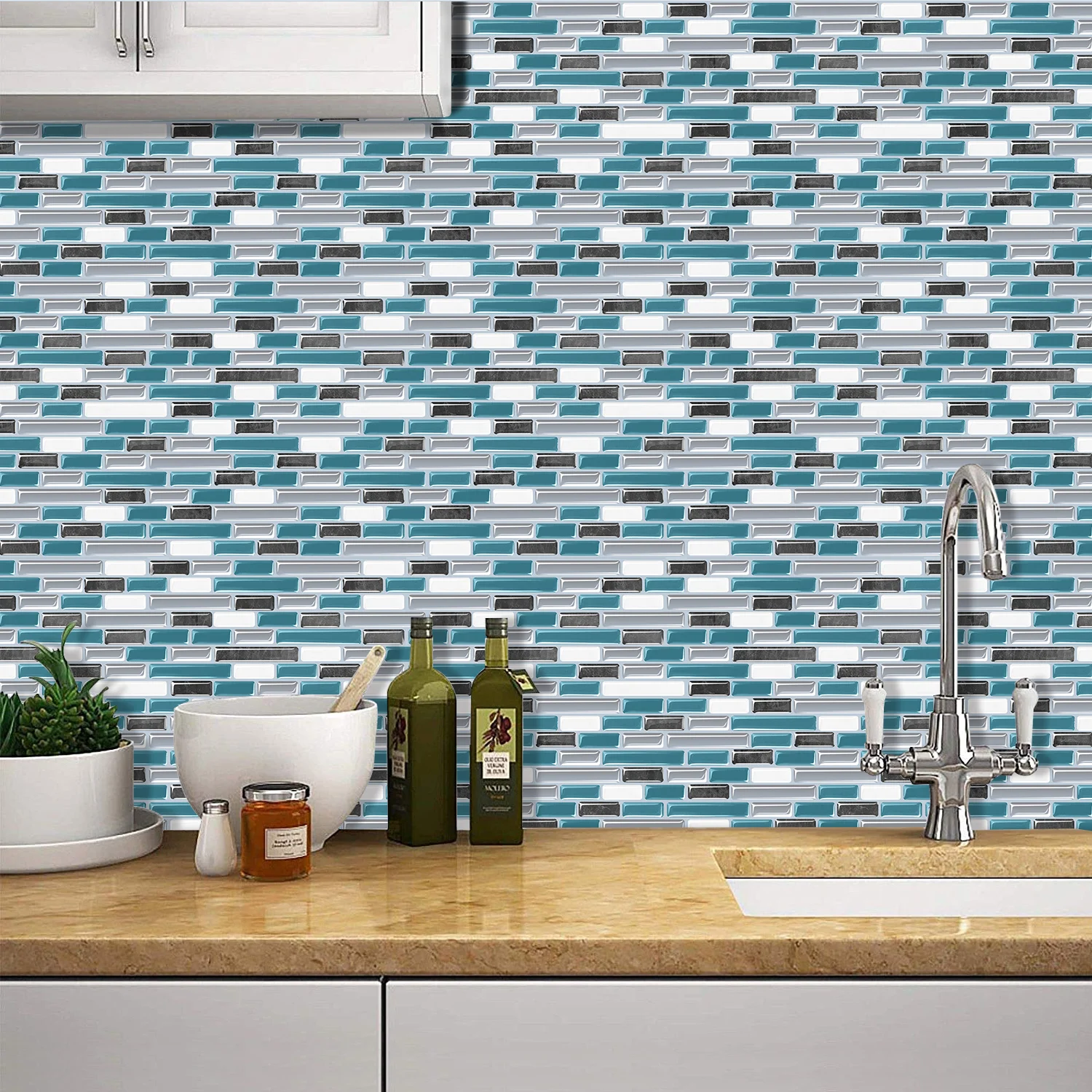 30.5*30.5 cm 3D Mosaic Wall StickerS Waterproof Brick Peel And Stick Backsplash Decor Tiles for Kitchen RV Room - 1 Sheet