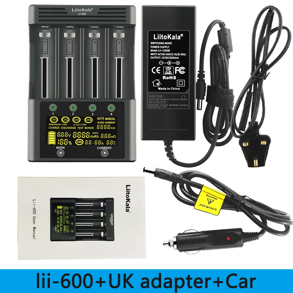 New Lii-600 LCD 3.7V/1.2V AA/AAA 18650/26650/16340/14500/10440/18500 Battery Charger with screen+12V5A adapter