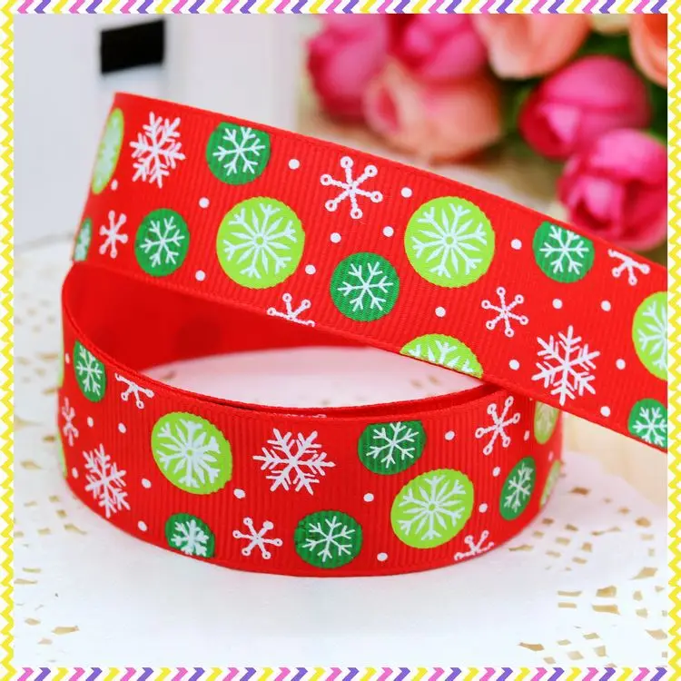 DHK 5 yards Christmas snow 3 size options printed grosgrain ribbon headwear hair bow diy party decoration wholesale OEM E1450