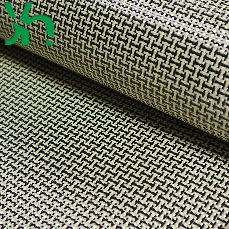 Gele Kevlar & Carbon Fiber Blend Stof Aramid Blend Koolstofvezeldoek Auto-interieur 3K H-textuur 1500D 200g