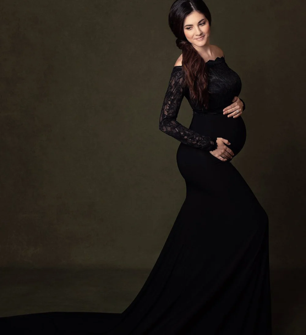 Black Lace Long Maternity Dress Christmas Dress Maternity Dress Photography Props Maternity Dress Photo Shooting Costume