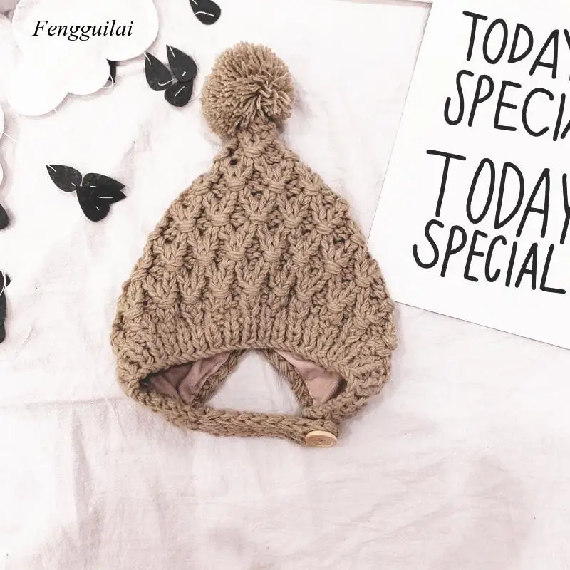 Autumn Winter Newborn Children Baby Kid Boys Girls Warm Wool Hat Balls Solid Fur Pompom Warm Beanie Cap 3-24Months