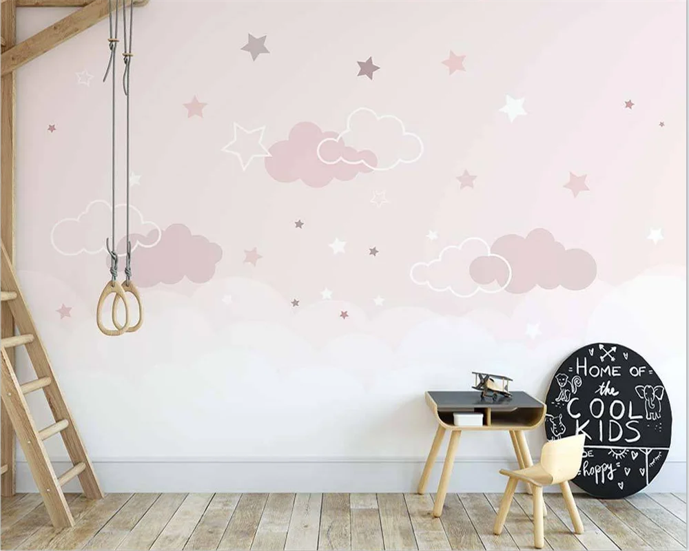 beibehang Customized papel de pared modern nordic pink starry sky clouds rainbow children's whole house background wallpaper