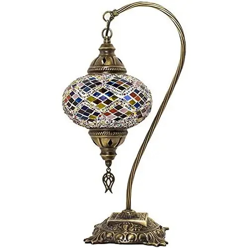 English Moroccan Mosaic Lamp Light, Turkish Lamp, handmade Mosaic Glass Swan Neck Table Lamp Tiffany Style Bohemian Colorful M