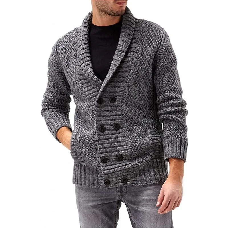 

Men Sweaters Coat 2021 New Sweater Cardigan Men Solid Color Lapel Double-breasted Long Sleeve Knitted Coat Sweater Mens Clothes