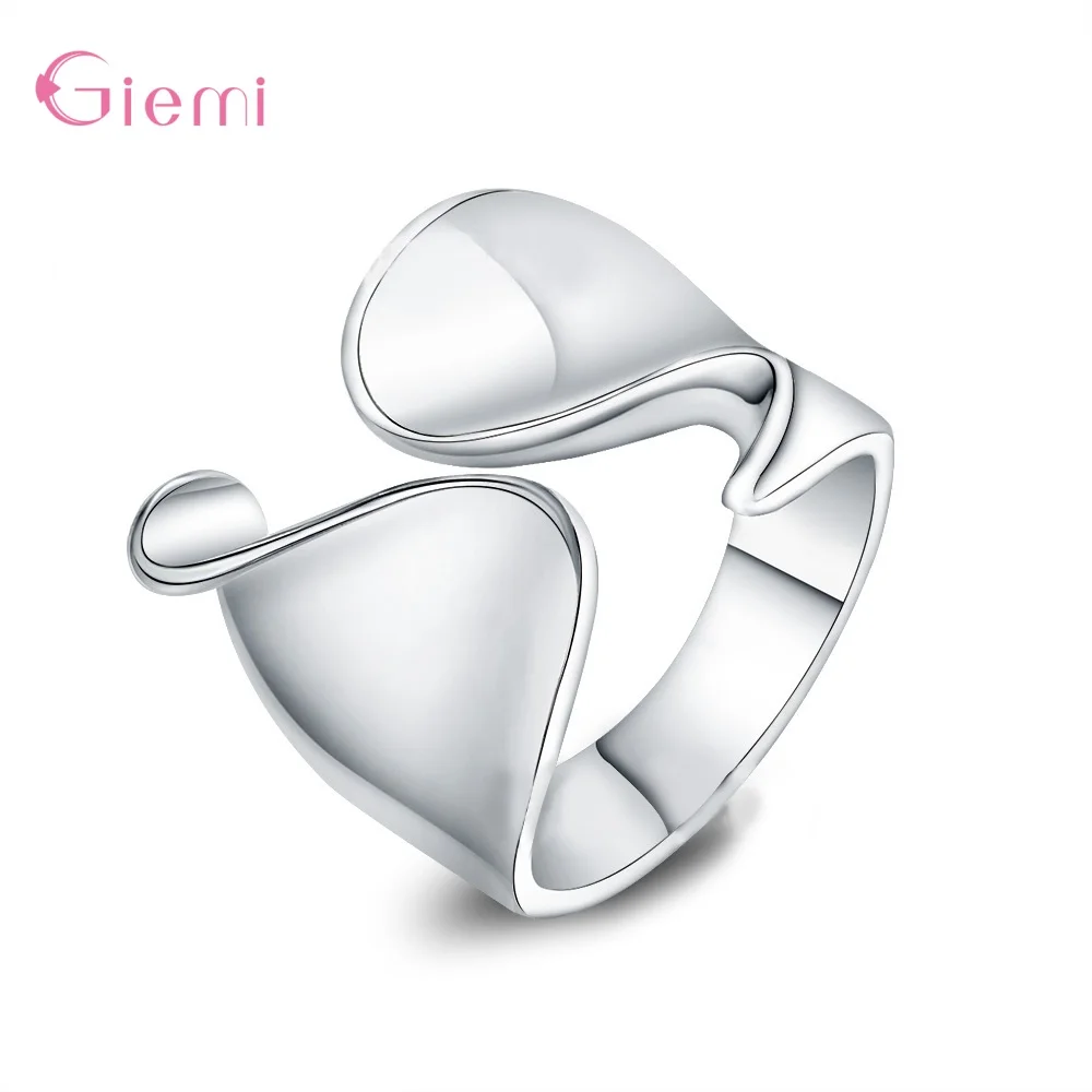 Real 925 Sterling Silver Women Men Puck Irregular Open Rings Fashion Trendy Adjustable Finger Rings Gift Jewelry Bijoux