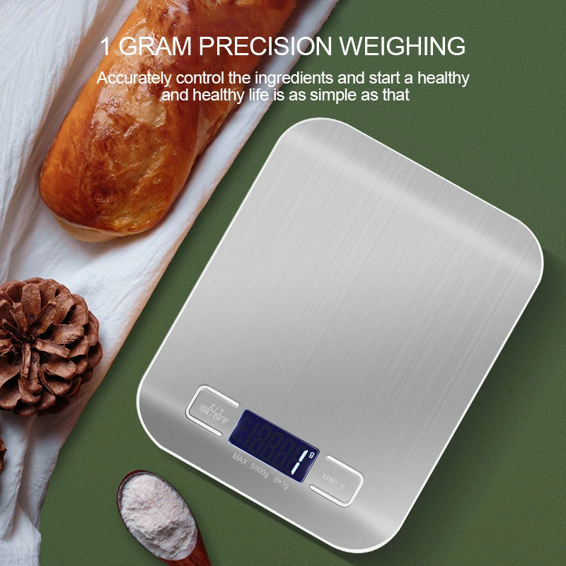 Escala 5kg da cozinha de digitas 10kg/1g de aço inoxidável usb/bateria que carrega o steelyard eletrônico do alimento para cozinhar o cozimento pesando