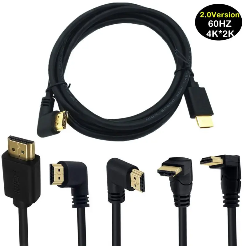 4K kabel 2.0 kompatybilny z HDMI 90/270 stopni kabel HDTV 15CM 0.6M 1.8M 1080P 3D dla projektor do komputera TV PS3 4 Ultra 3D komputer