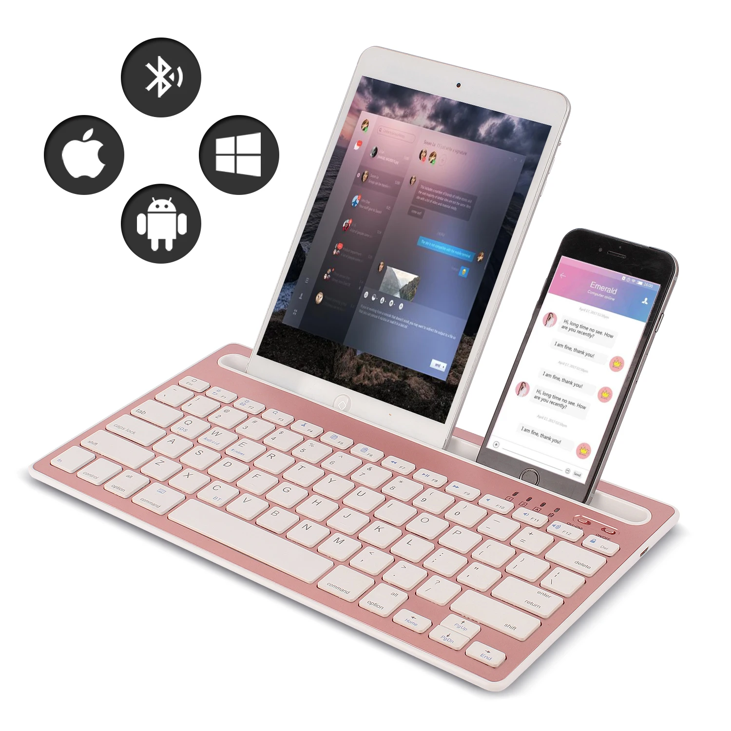 Bluetooth MIni Keyboard With Phone Holder Rechargeable Wireless Dual Channel Keyboard For Tablet/Laptop/Phone