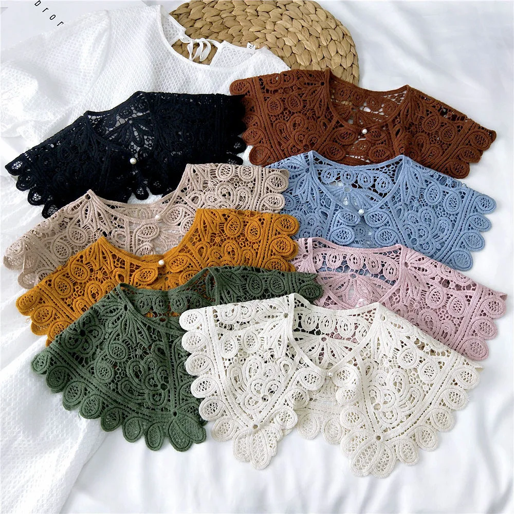 Fake Collars Shawl O-Neck Doll False Collar Shirt Women Hollow Crochet Lace Detachable Collar Clothes Accessories Faux Col