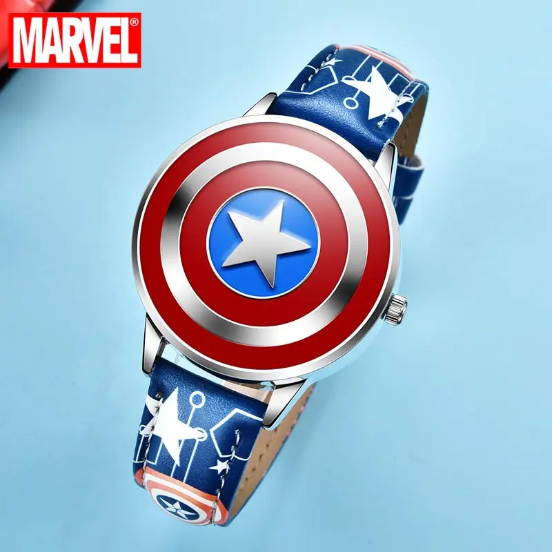 Marvel For Boy Watches Avengers Captain America Kid Spider Iron Man Children New Quartz Wristwatch Student Flip Metal Case Clock