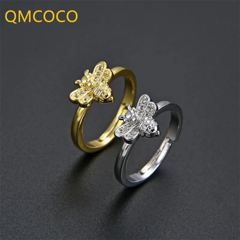 QMCOCO модное серебряное милое панк пчела открытое регулируемое кольцо для женщин девушек простое ювелирное изделие для вечеринки модные аксессуары подарки
