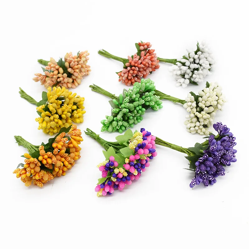 12 Pieces Stamens Flower Wedding Decoration Christmas Decorations for Home Artificial Flowers Scrapbooking Candy Box Wreath Gift