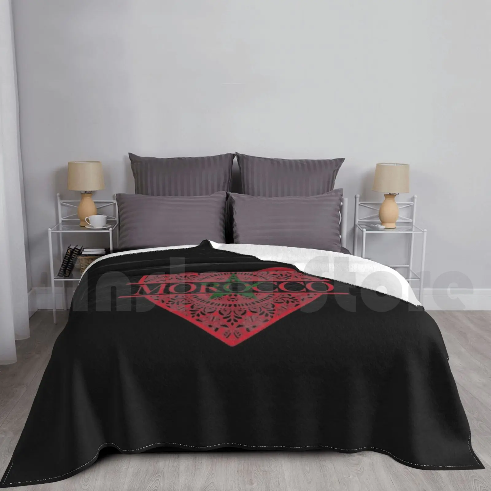 

I Love Morocco Heart Mandela Flag Of Morocco-Gift For Moroccan From Morocco Blanket For Sofa Bed Travel
