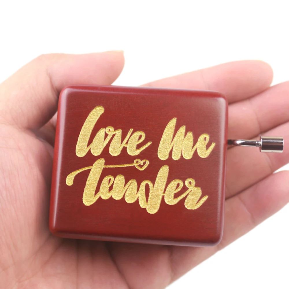 Rosiking Carved wooden hand crank Love me tender Music Box Red Carved Mechanism Gift For Frends Girl and Children Birthday Gift