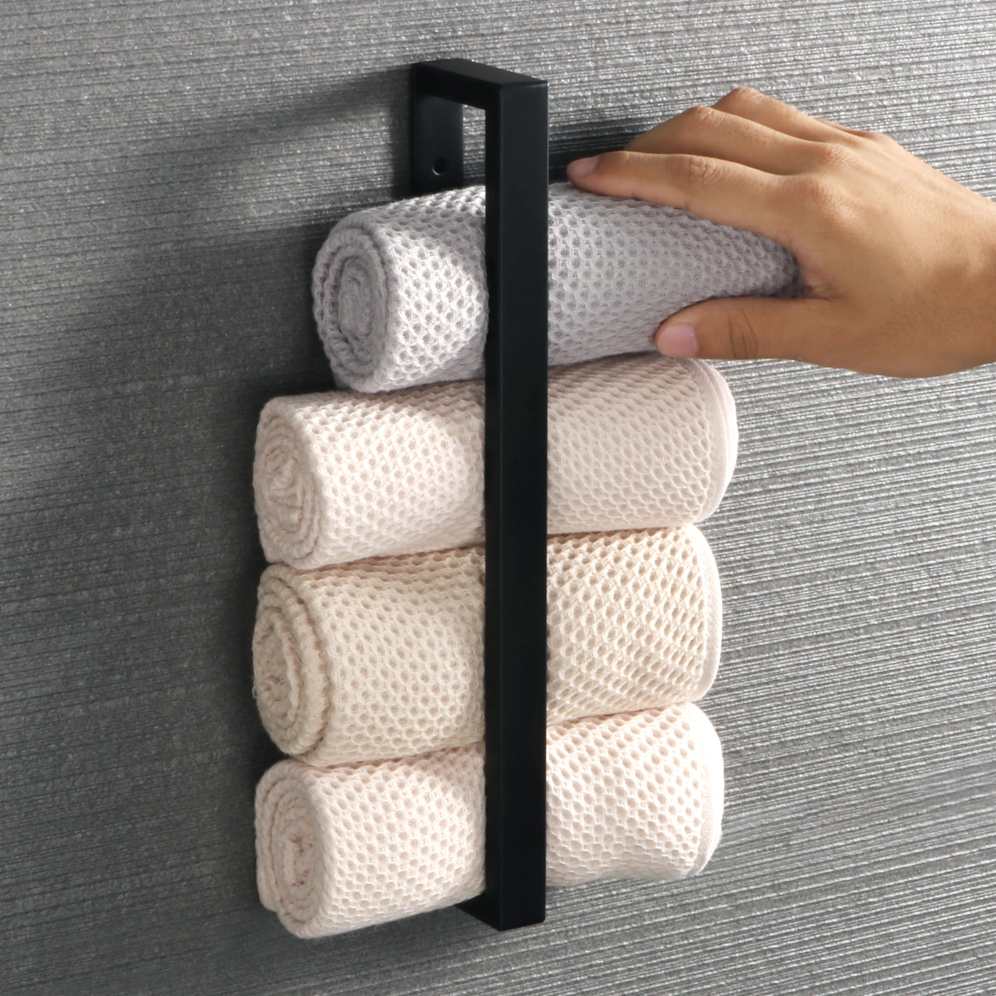 Bathroom Towel Holder 20/30/40/50cm Towel Bar Black Towel Rail Wall-Mounted 304Stainless Steel Self-adhesive Towel Ring Hardware