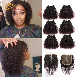 Bundles brésiliens de cheveux bouclés caution Curl avec fermeture, extension de cheveux humains Remy, fermeture à lacet, 6