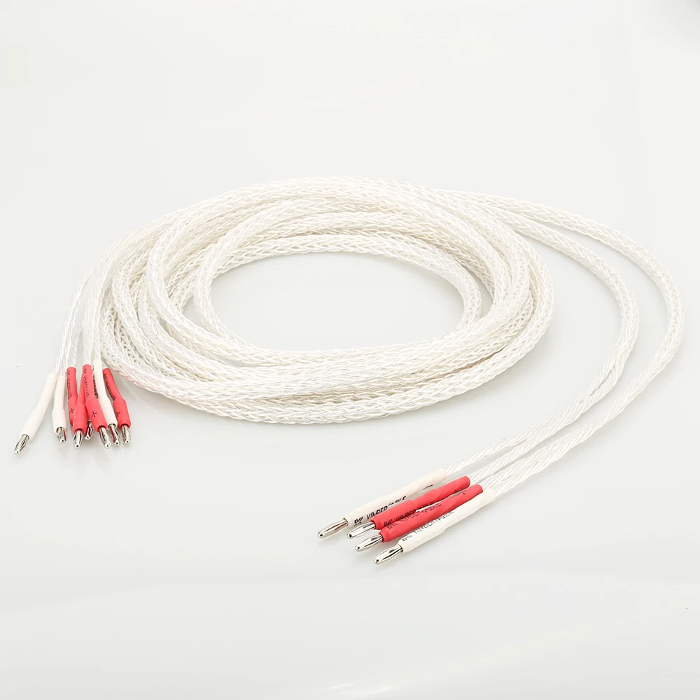 

HI-End OCC Silver Plated 8AG Speaker Cable Biwire Loudspeaker Cable HIFI 2 Banana to 4 Banana Plug Audiophille Speaker Cable