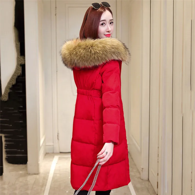 Winter Coat Women Korean Fur Hooded Jackets Nice Pop Vogue Loose Long Slim Black Beige Chic Down Cotton Warmth Clothing LD1229