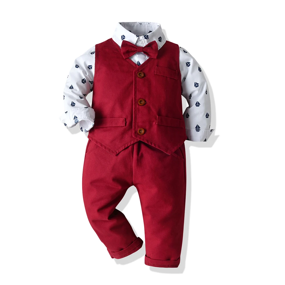 

Top and Top Luxury Brand Child Boys Cotton Clothes Bow Tie Tops+Pants+Vest Blazer Casual Clothing Set Kids wedding Costumes