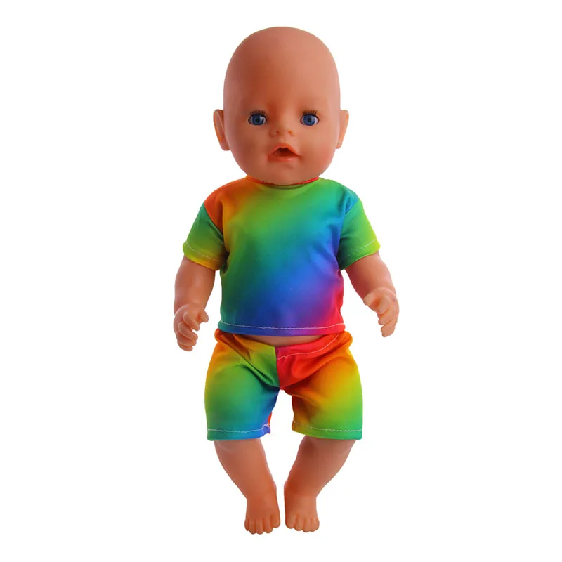 Doll Clothes Color T-Shirt Suit Fit 18 Inch American Doll And 43cm Baby New Born Doll，Our Generation ,DIY Gift For Children\'s