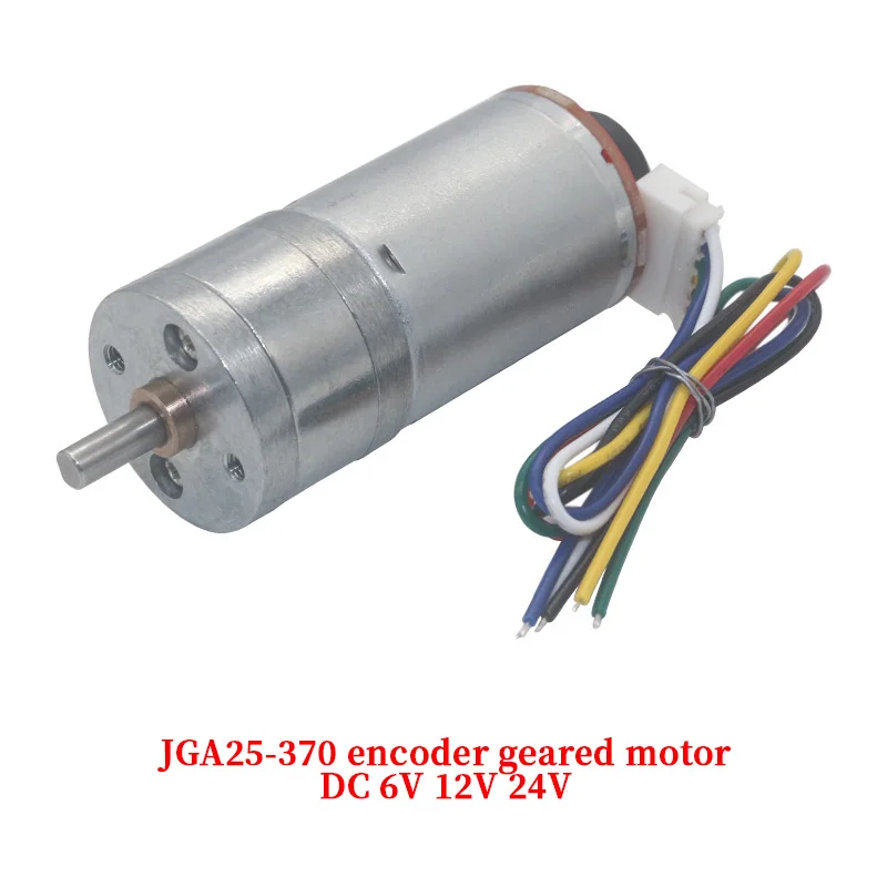 Motor de desaceleración CC JGA25-370 con codificador, código de medición de velocidad, disco, momento fuerte, 6V, 12V, 24V
