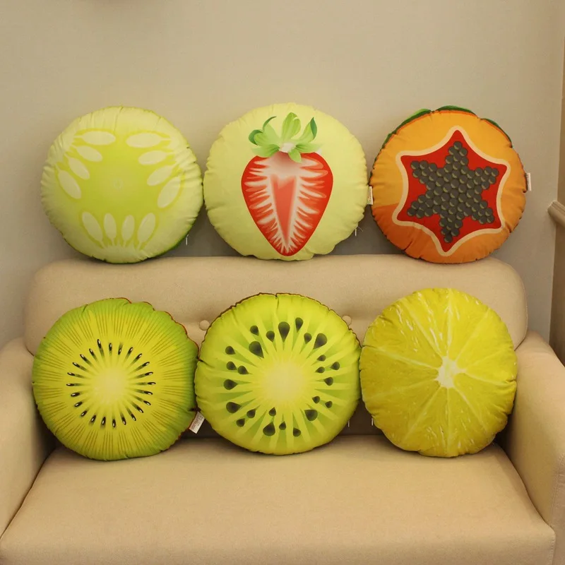 Apple Strawberry Lemon Fruit Printing Round Cushion Sofa Cushion Pillow Car Waist Plush Soft Comfortable Camping Mini Pillow