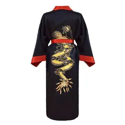 Luxury Men's Kimono Bathrobe Gown Robe Reversible Sleepwear Home Clothing Dragon Embroidery Nightgown Women Dressing Gown