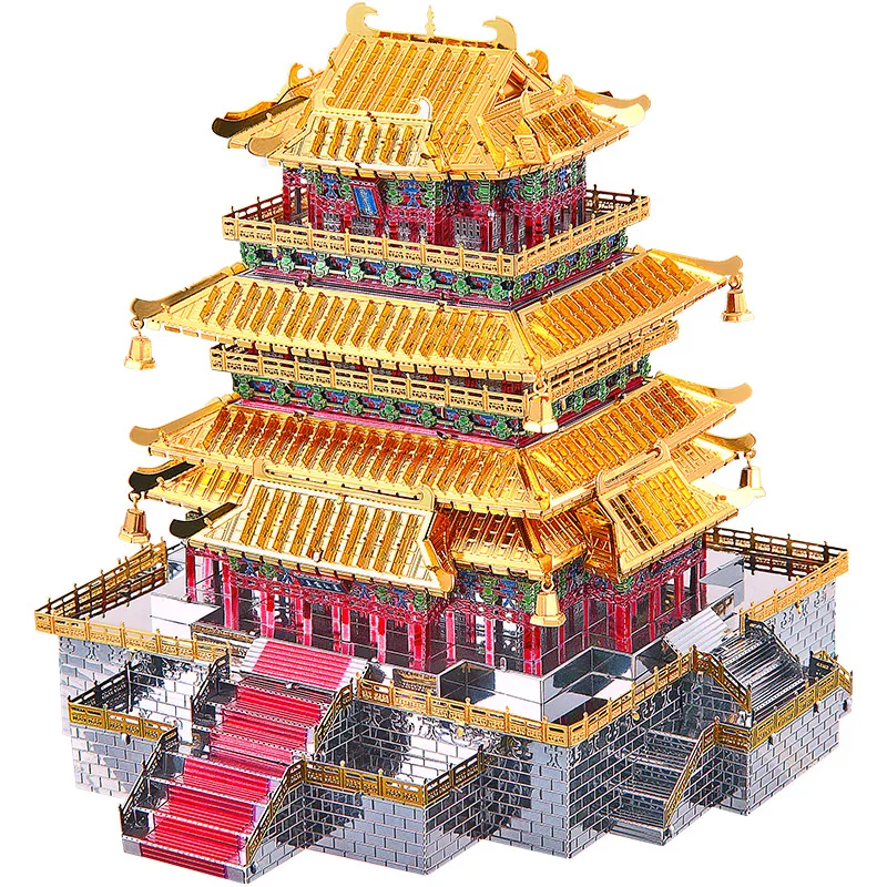 Piececool 3D Metal Puzzle JUYUAN TOWER Guanque Tower Architecture DIY Assemble Model Kits Laser Cut Jigsaw Building Toy Gift