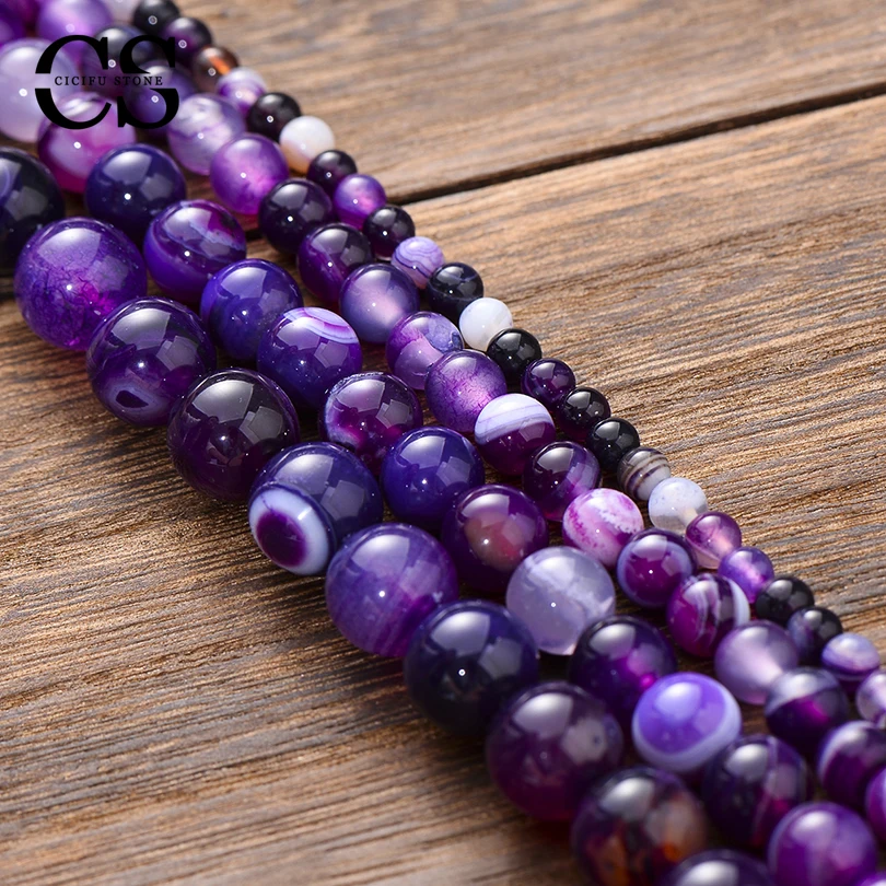 Natural Purple Smooth Agates Beads Round Stone Loose Beads for Jewelry Making DIY Bracelet Charm Accessories 4/6/8/10/12 MM