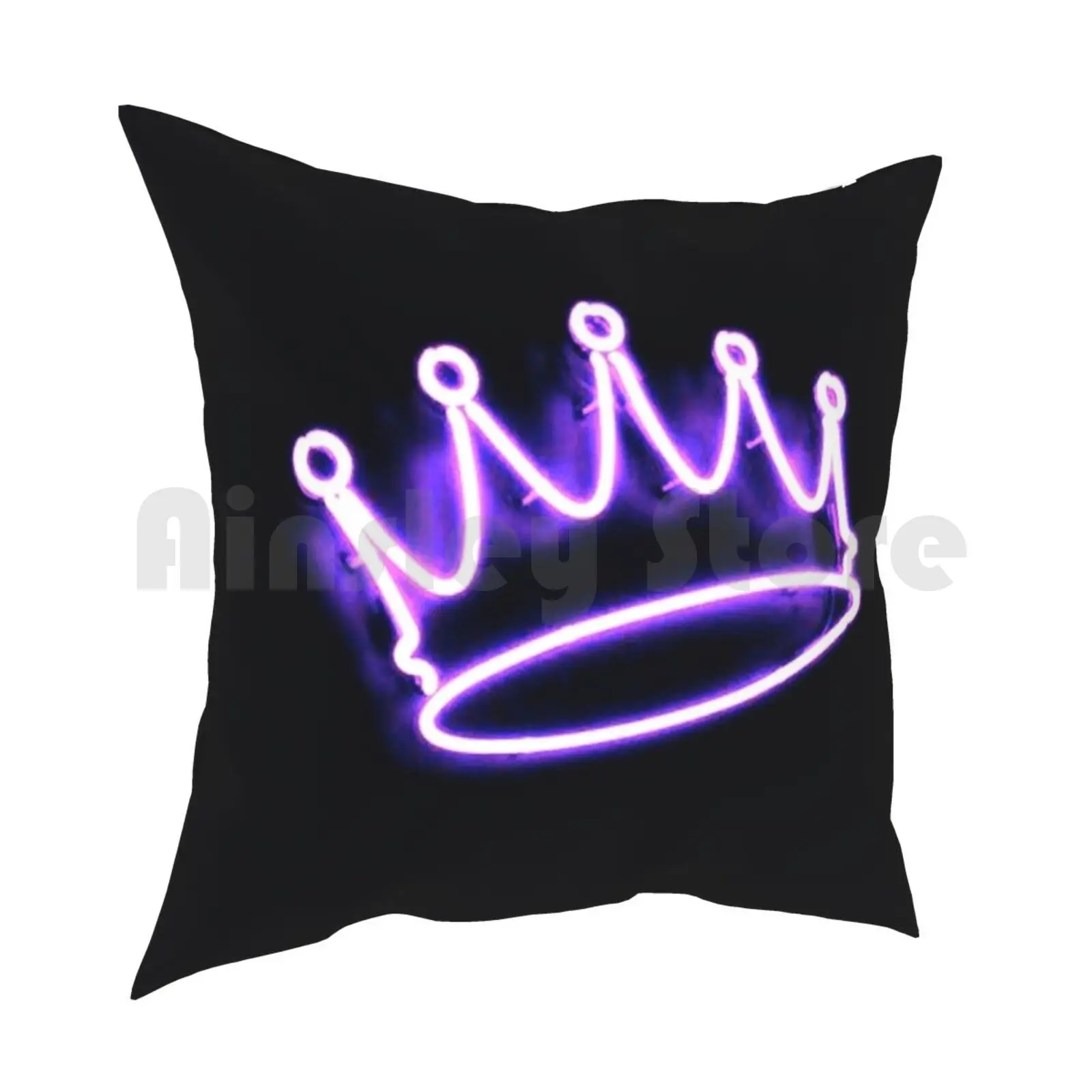 Electric Crown Pillow Case Printed Home Soft Throw Pillow Purple Neon Crown Feminine Girly Black Royalty Graphic Kids