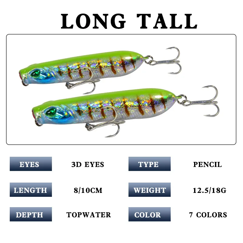 East Rain Topwater Bait for Freshwater Saltwater Fishing Lure 8cm/12.5g 10cm/18g 2pcs Pencil Artificial Hard Bait