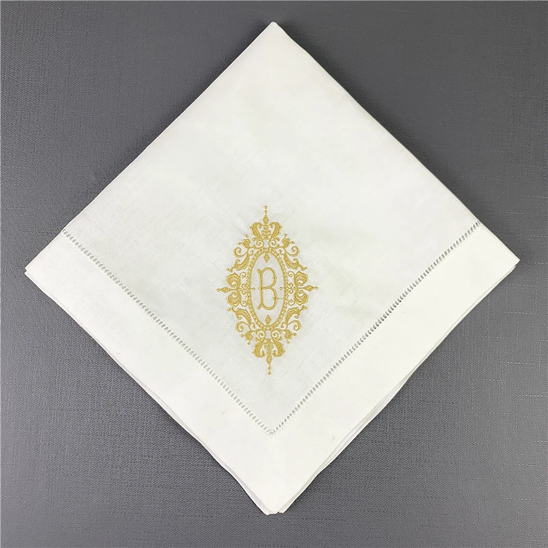 Set of 12 Excellent Monogrammed Dinner Napkins White Hemstitch Linen Table Napkins 20x20\