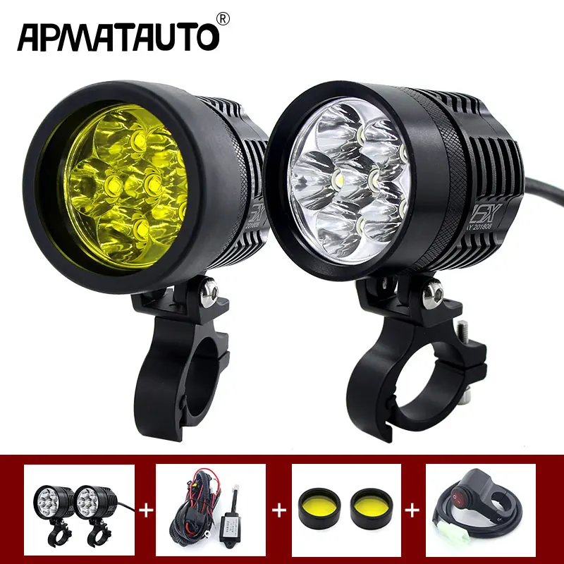 2X New 3 Model Moto White Yellow 15600LM LED Motorcycle Headlight Fog Spot HeadLamp Spotlight Waterproof  Motorbike Bulb