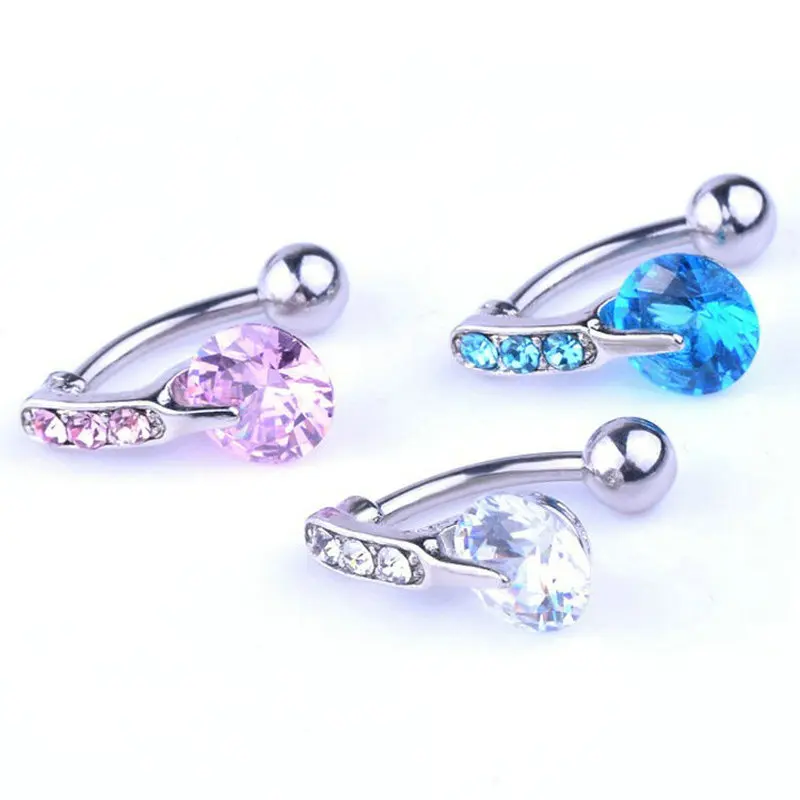 

12pcs/lot CZ Reverse Belly Bar Stainless Steel Navel Button Ring Piercing Jewelry 3Color 14G