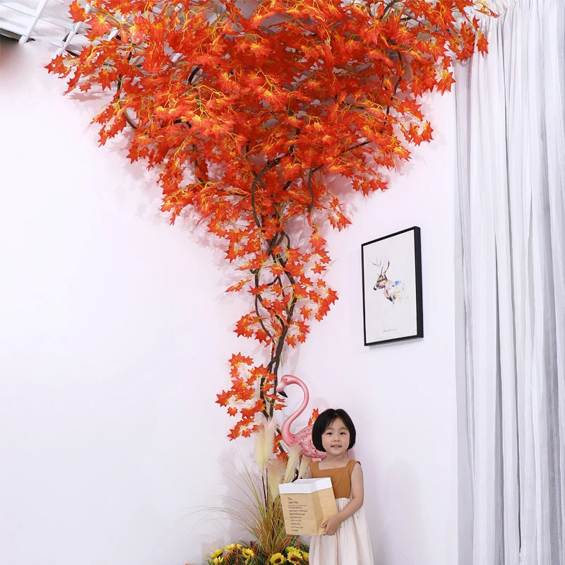 

12pcs/Lot Artificial Red Maple Leaves Silk Plants Autumn Leaf Tree Branches For Garden Wedding Party Thanksgiving Day Decoration