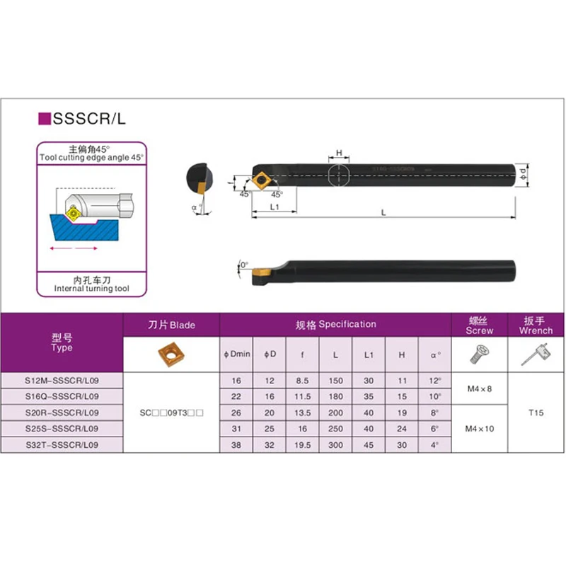 S16Q-SSSCR09/ S16Q-SSSCL09 Nhàm Chán Thanh, Nội Bộ Dụng Cụ Xoay, Tiện CNC Dụng Cụ, Máy Tiện Dụng Cụ Cắt, CNC Dụng Cụ SCMT09T3