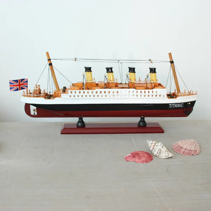 Miniatura de barco de madeira com titânio para decoração, barco final para sala de estar, barco com simulação de cruzeiro, acessórios de decoração