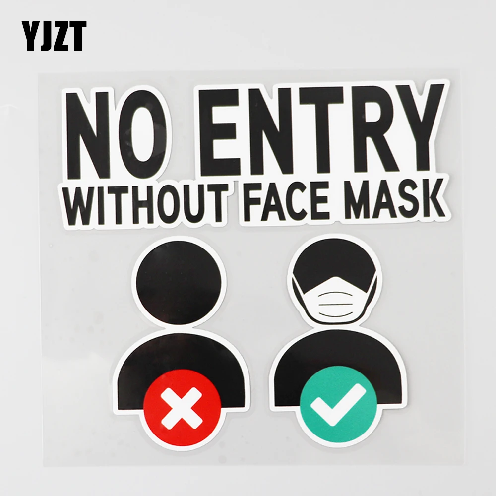 YJZT 15.2CM×14.1CM  No Entry Without Face Mask Decal Warning PVC Car Sticker 12C-0001