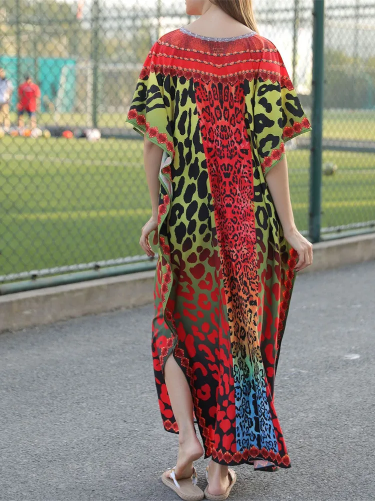 Cover-Ups 2021 Kaftan Beach Leopard 프린트 뱀 가죽 수영복 커버 기모노 플라 주 비치 가운 Femme Sarong Long Dress Beachwear