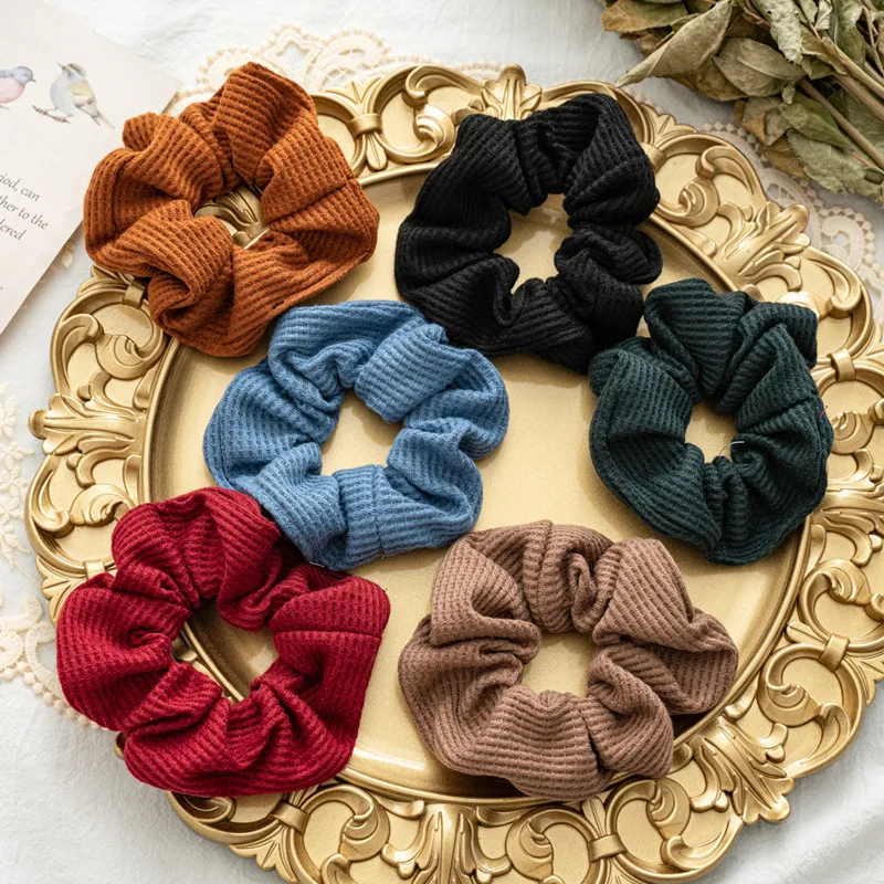 Fashion Women Girls Plaid Textured Soft Cotton Knitting Hair Scrunchies Stretch Solid Hair Tie Rubber Band Elegant Head Band