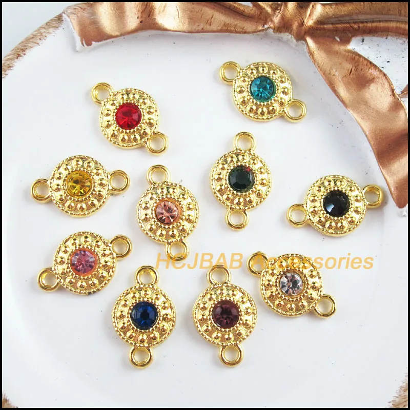 20 New Daisy Flower Charms Gold Color Retro Mixed Crystal Connectors 11x18mm