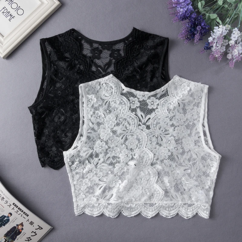 V Neck Black Fake Collar Lace Women Fake Half Shirt Stand Detachable White False Collars Woman Neckwear Clothing Accessories