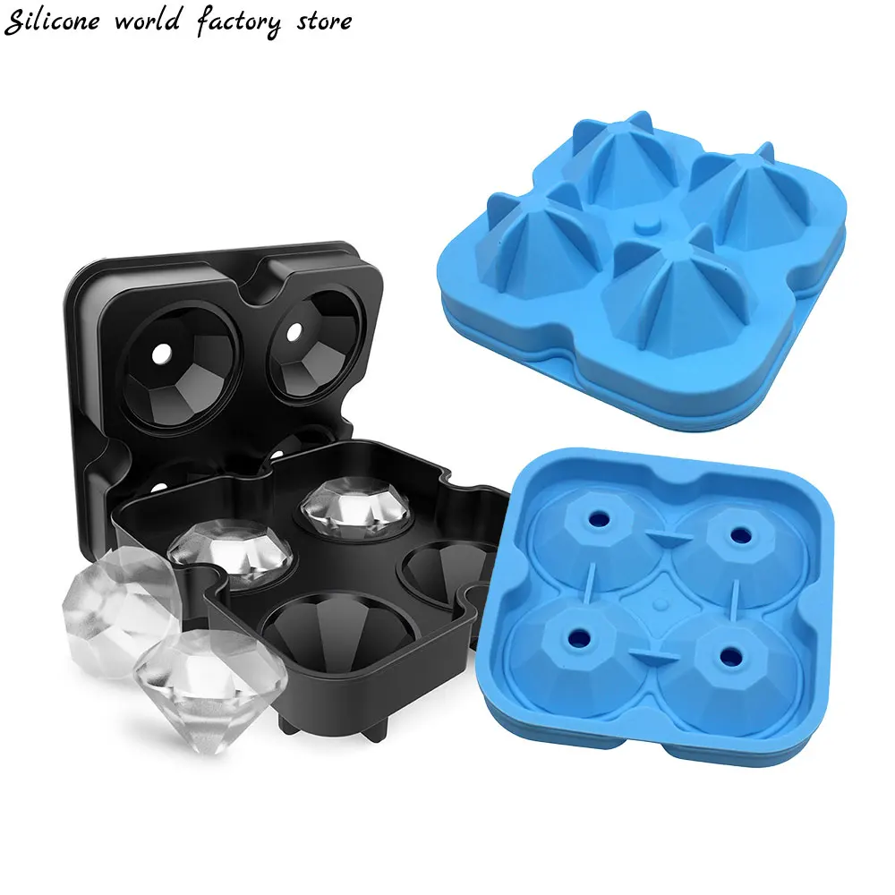 Silicone world 4-hole Silicone Ice Mold Silicone Diamond Ice Tray Ice Cream Maker Mould Fruit Cube Mold Ice Cube Tray Mold