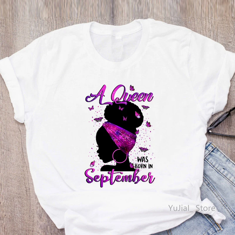 

Watercolor Black Queen Was Born In May/June/July/August/September Graphic Print Tshirt Women Butterfly T Shirt Femme Tops